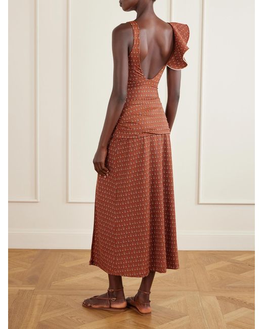 Johanna Ortiz Brown Under The Sun Gathered Printed Recycled Coverup