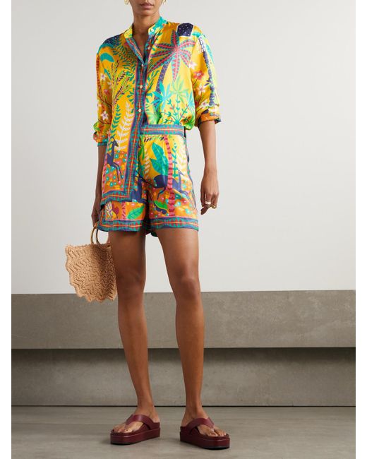 Emporio Sirenuse Yellow Louis Barthélemy Kelsy Hemd Aus Bedrucktem Seiden-Twill