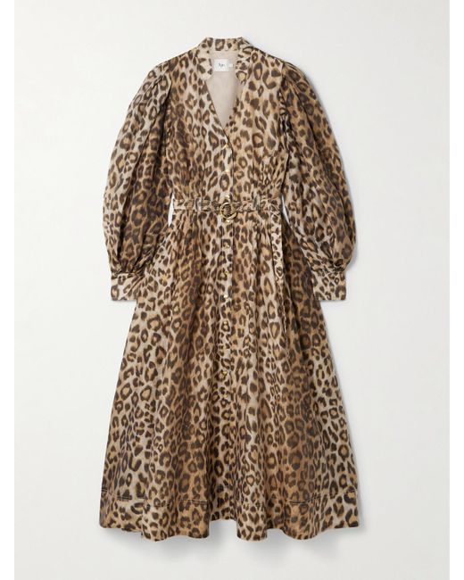 Aje. Natural Isabella Hemdblusenkleid Aus Einer Tencel Lyocell-Mischung Mit Leopardenprint Und Gürtel