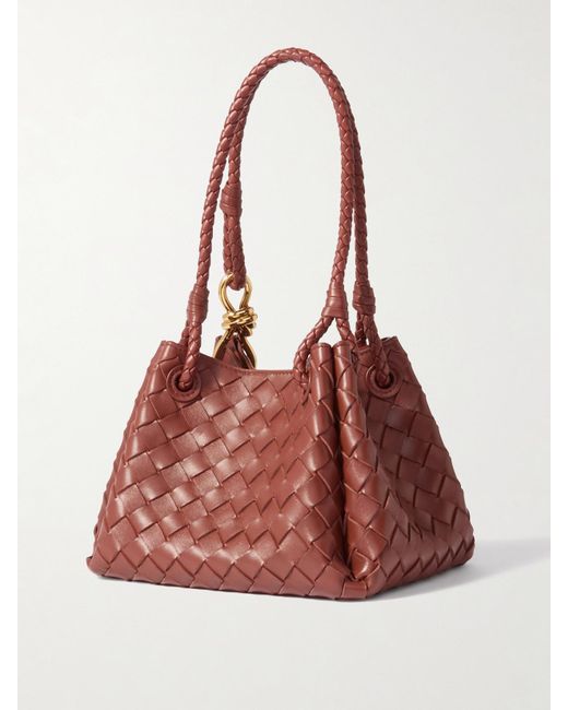 Bottega Veneta Red Parachute Small Intrecciato Leather Shoulder Bag