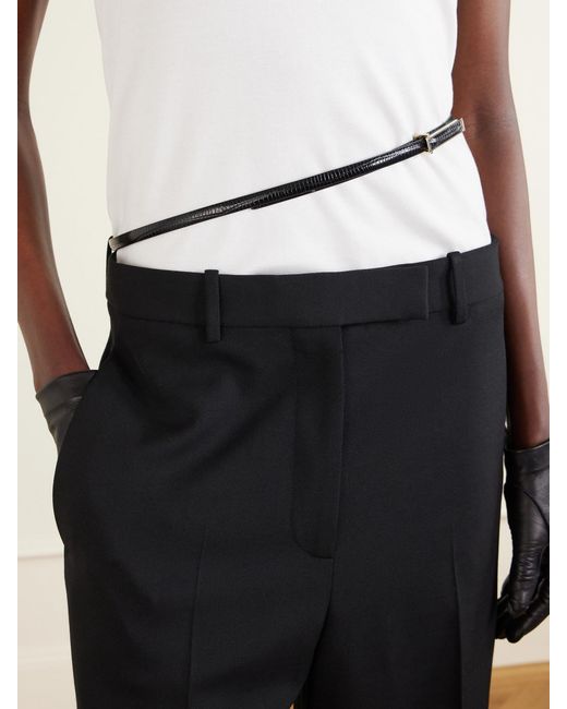 Tom Ford Black Belted Grain De Poudre Wool Wide-Leg Pants