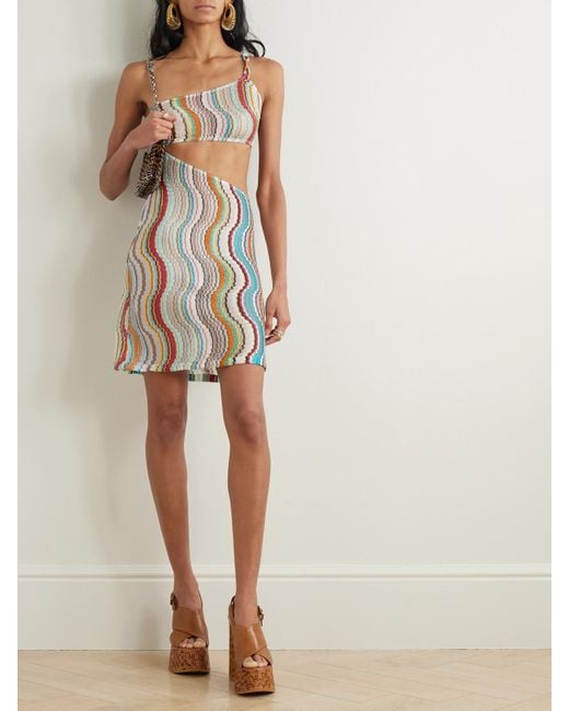 Missoni White One-Shoulder Cutout Metallic Crochet-Knit Mini Dress