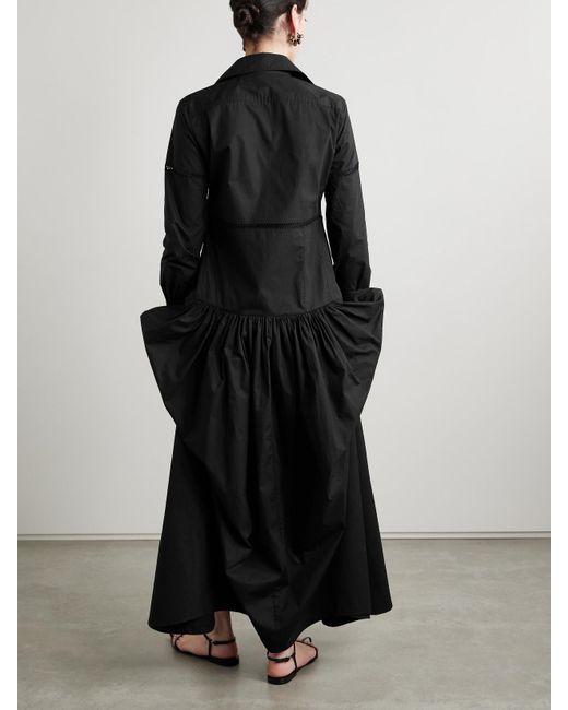 DIOTIMA Black Ritual Crochet-Trimmed Gathered Cotton-Poplin Midi Shirt Dress