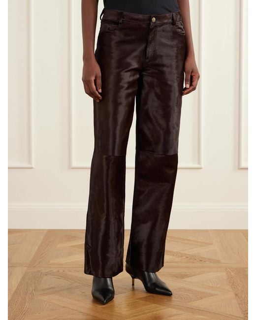 Nour Hammour Brown Kitty Mid-Rise Calf Hair Wide-Leg Pants