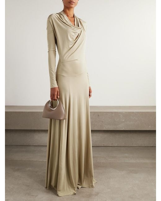 TOVE Natural Vevina Draped Pleated Jersey Maxi Dress