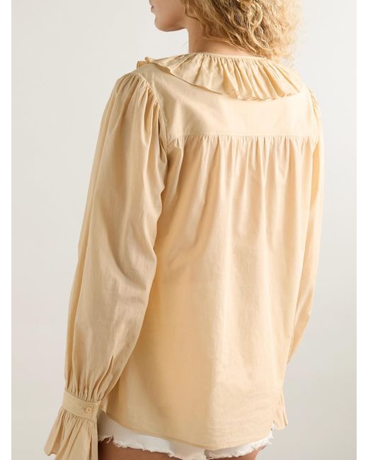 Chloé Natural Bluse Aus Baumwoll-Voile Mit Rüschen