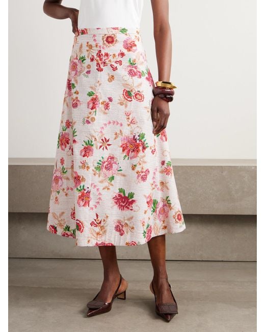 Mary Katrantzou Pink Etta Floral-Print Cotton-Poplin Midi Skirt