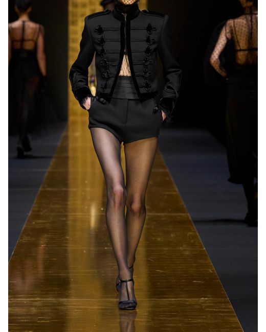 Dolce & Gabbana Black Jacke Aus Gabardine Aus Einer Wollmischung Mit Samtbesätzen Und Stickereien