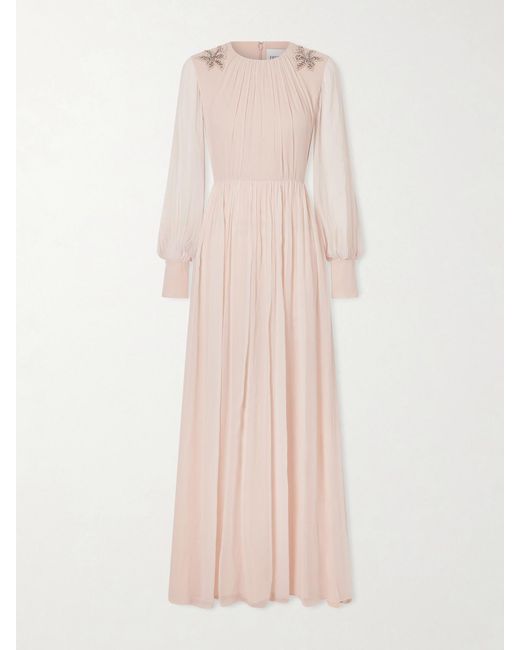 Erdem Pink Crystal-Embellished Crêpon Gown