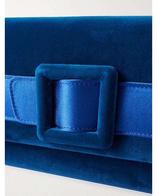Manolo Blahnik Blue Maygot Buckle-Embellished Satin-Trimmed Velvet Clutch