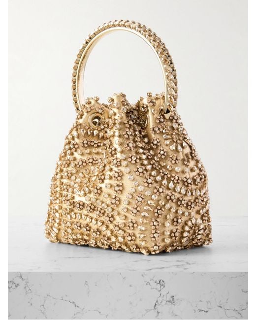 Jimmy Choo Natural Bon Bon Beuteltasche Aus Satin Mit Kristallen