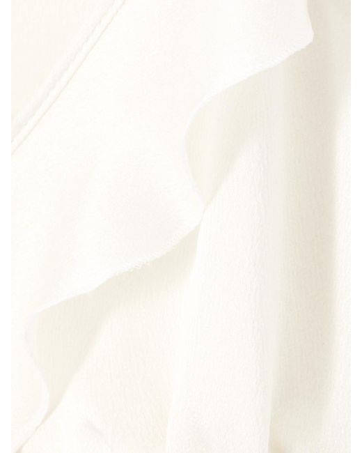 Chloé White Top Aus Seidenchiffon Mit Volants Zum Binden
