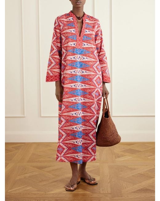 Emporio Sirenuse Red Jenna Printed Cotton-Voile Coverup