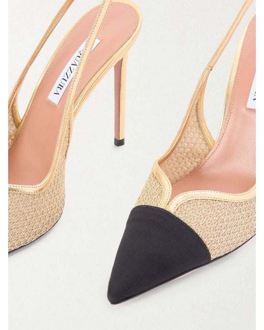 Aquazzura Natural Gia 105 Leather-Trimmed Mesh And Grosgrain Slingback Pumps