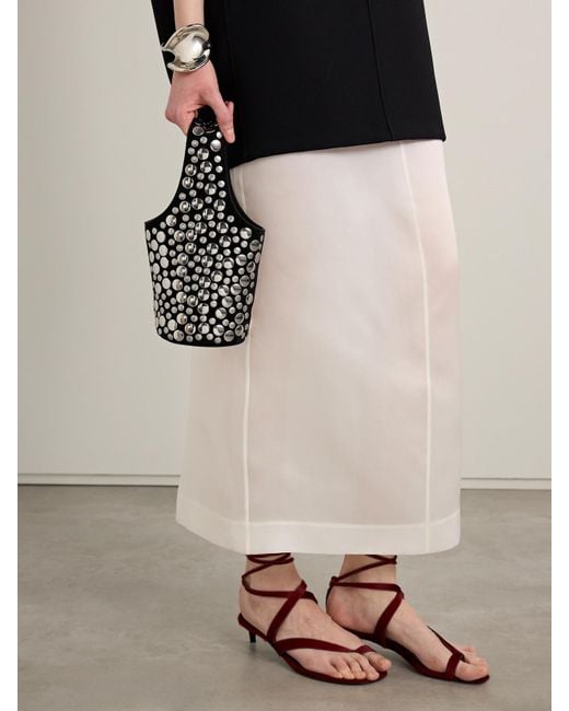 Khaite White Livia Small Studded Suede Tote