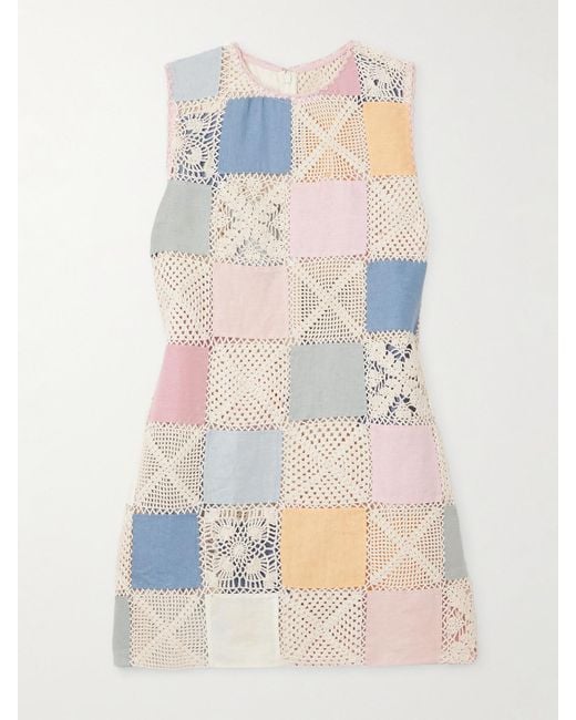 Mini-Robe Patchwork En Coton Crocheté Et En Lin Vita Sorbet Alix Of Bohemia en coloris Blue