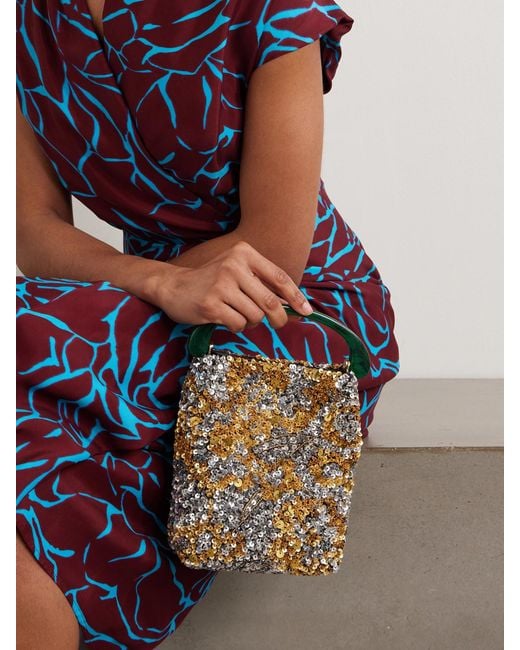 Dries Van Noten Black Leather-Trimmed Embellished Satin-Crepe Shoulder Bag