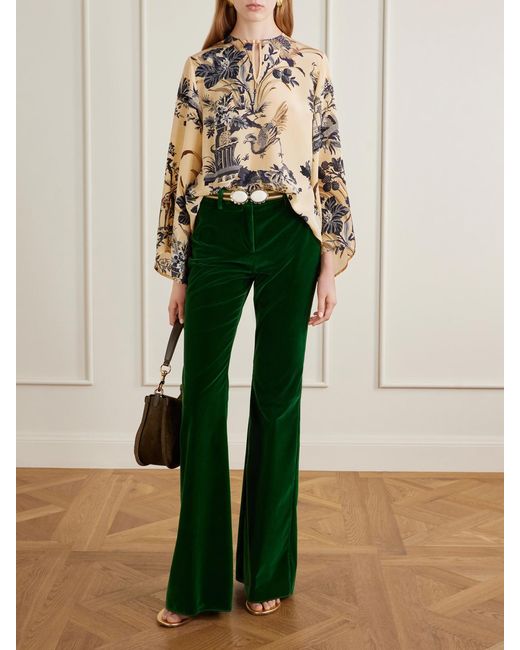 Etro Green Stretch-Cotton Velvet Flared Pants