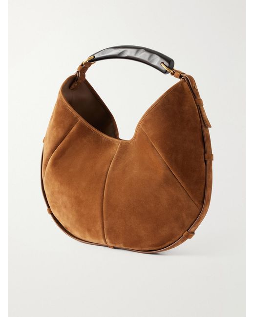 Saint Laurent Brown Mombasa Paneled Leather-Trimmed Suede Shoulder Bag