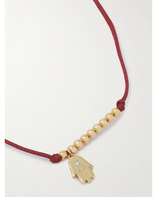 Sydney Evan Metallic Hamsa 14-Karat, Cord And Diamond Bracelet