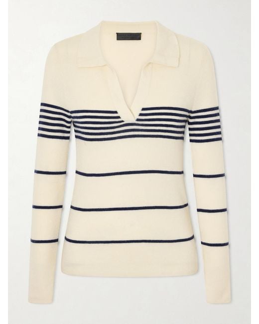 Nili Lotan Natural Lucille Striped Cashmere Polo Sweater
