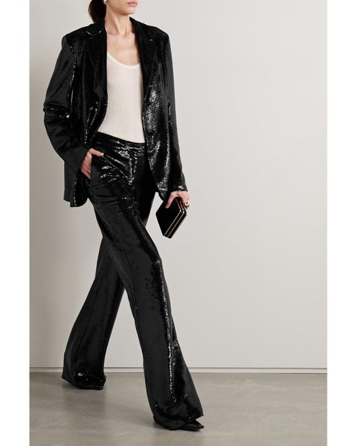 Veronica de Piante Black Anya Hose Mit Weitem Bein Aus Crêpe De Chine Mit Pailletten