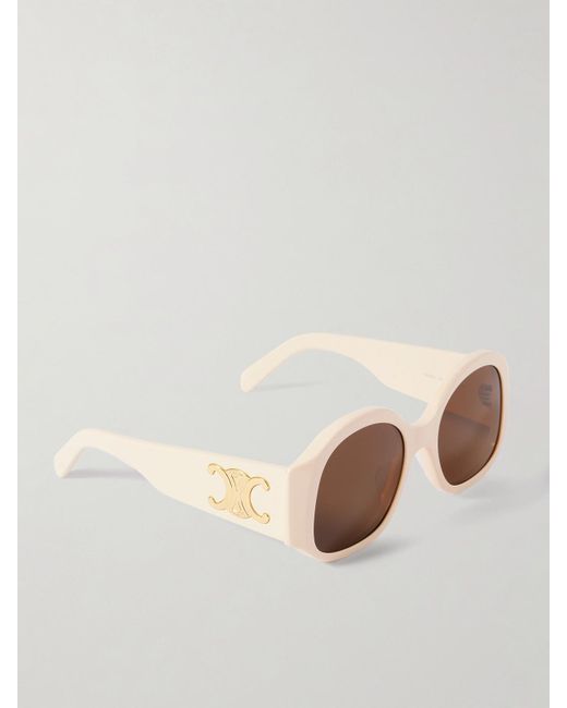 Céline Natural Maxi Triomphe Round-Frame Acetate Sunglasses