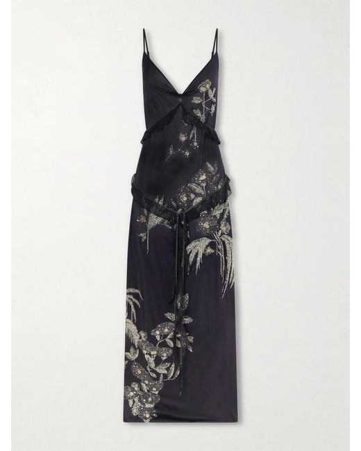 Wiederhoeft Blue Arbe Crystal-Embellished Sequined Silk-Jersey Gown
