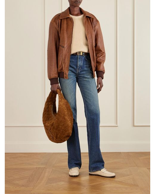 Saint Laurent Brown Icare Matelassé Suede Shoulder Bag