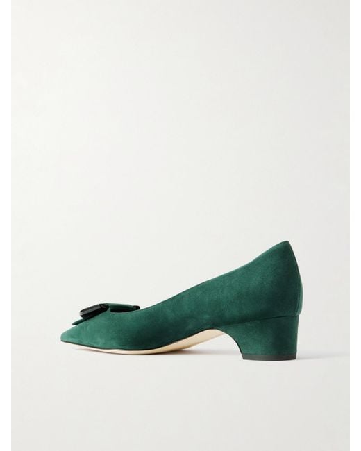 Manolo Blahnik Green Beti 30 Embellished Suede Pumps