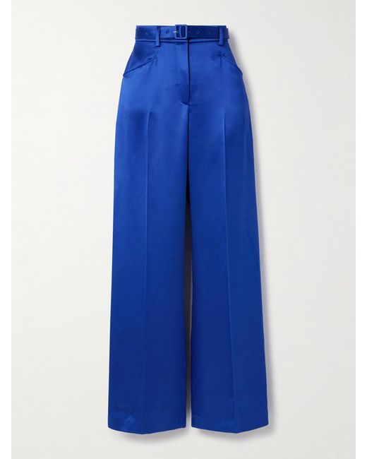 Gabriela Hearst Blue Norman Belted Silk-Satin Straight-Leg Pants