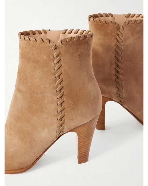Gianvito Rossi Brown Whipstitched Leather-Trimmed Suede Ankle Boots