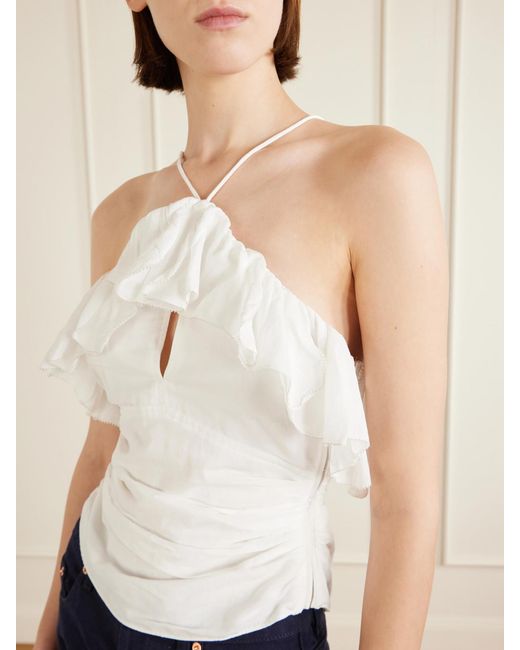Isabel Marant White Djimia Ruffled Cotton-Blend Tank