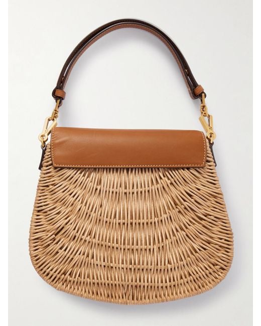 Saint Laurent Brown Voltaire Top Handle Leather-Trimmed Bamboo Shoulder Bag