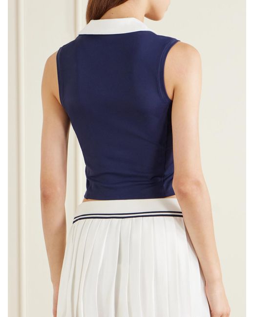 Sporty & Rich Blue Logo-Appliquéd Stretch-Jersey Top