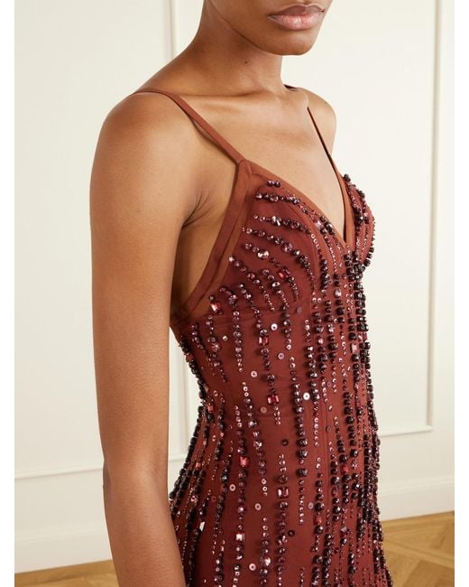 Jenny Packham Red Ishbel Sequin-Embellished Mesh Gown