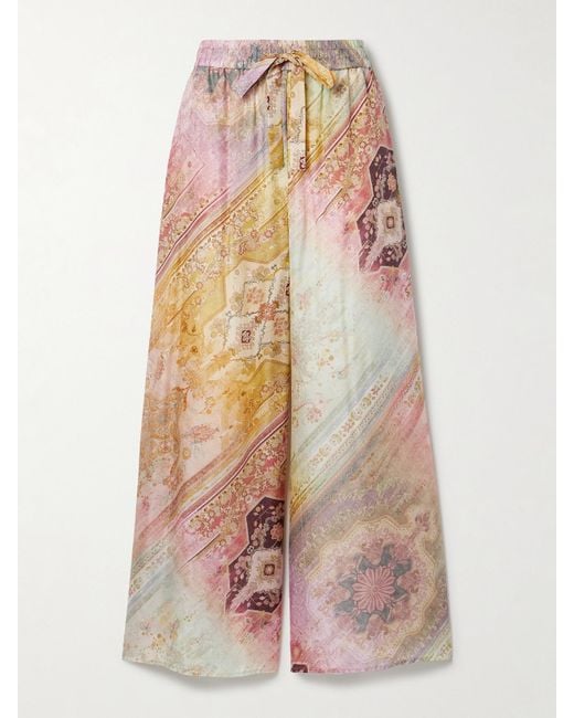 パンツ Zimmermann Pastel pink silk wide-leg Tuck pant Zimmermann Silk Tuck Pant Petal