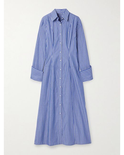 Brandon Maxwell Blue The Sammy Striped Cotton-Poplin Midi Shirt Dress