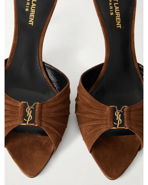 Saint Laurent Natural Babylone Embellished Gathered Suede Mules