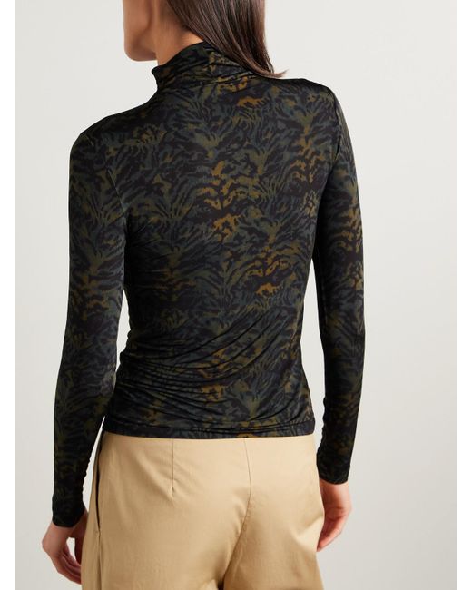 Ulla Johnson Black Aurelia Printed Stretch-Jersey Turtleneck Top