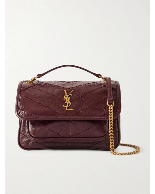 Saint Laurent Red Niki Mini Crinkled-Leather Shoulder Bag