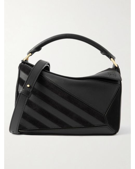 Loewe Black Puzzle Kleine Schultertasche Aus Leder Mit Velourslederbesätzen