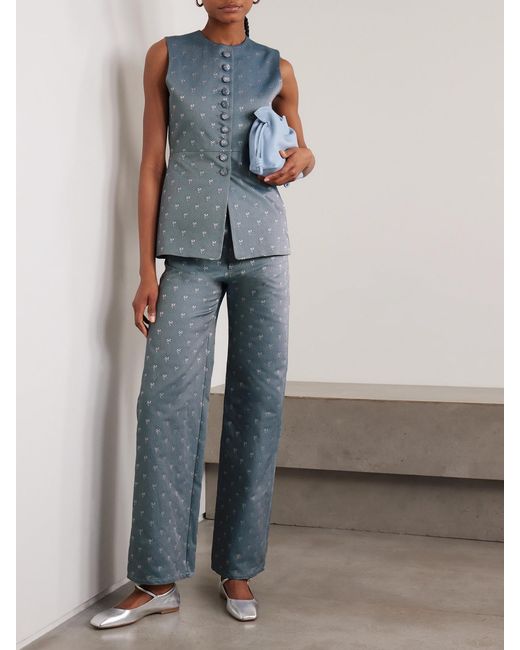 LIBEROWE Blue Vania Cotton-Blend Jacquard Peplum Vest