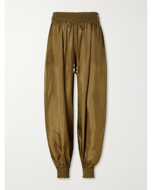 Zimmermann Green Mahon Silk Tapered Pants