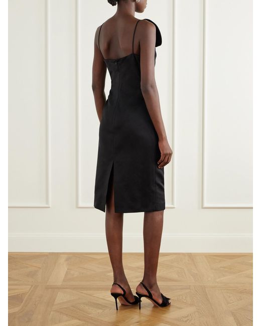 Magda Butrym Black One-Shoulder Appliquéd Gathered Cotton And Silk-Blend Knee-Length Dress