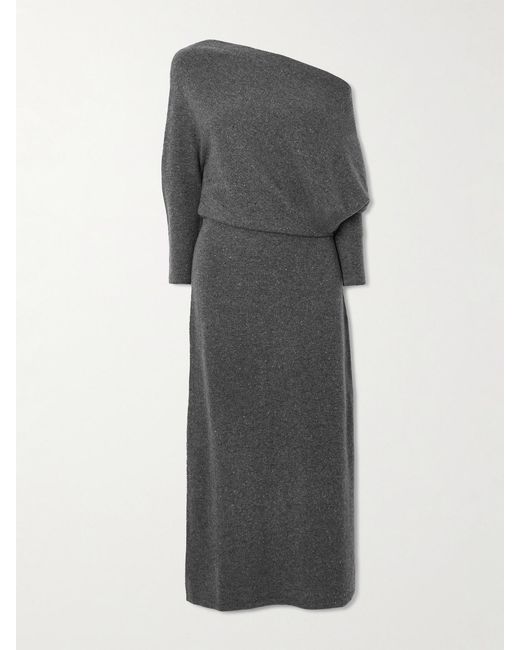 Altuzarra Gray Kasos Off-The-Shoulder Draped Brushed-Cashmere Midi Dress