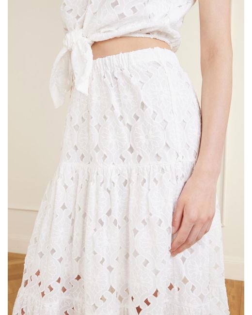 Cara Cara White Melanie Broderie Anglaise Cotton Midi Skirt