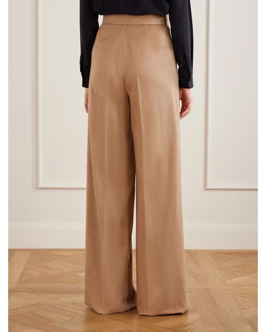 Max Mara Natural Camel Wool Wide-Leg Pants