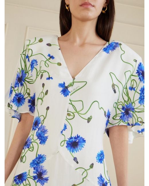 Stella McCartney Blue Floral-Print Crepon Midi Dress