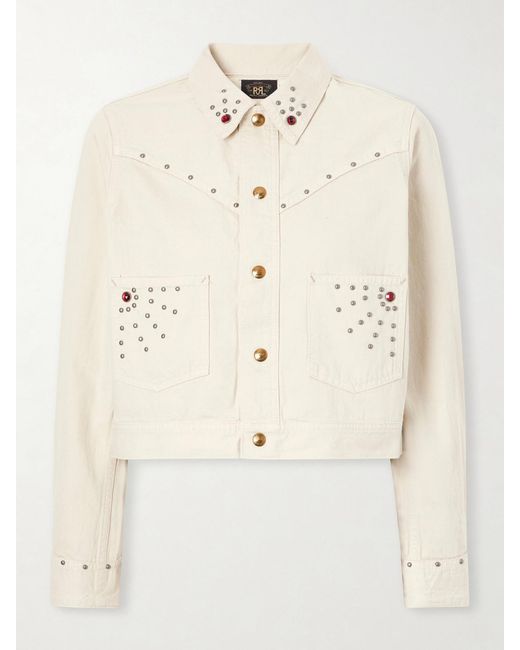 RRL Natural Ida Cropped Embellished Denim Jacket